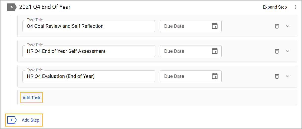 Highlights how to add a new task or step to a process.